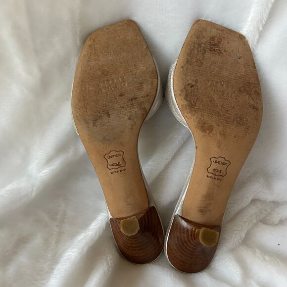 Stuart Weitzman Kitten Heel Slides Womens 6.5 Silver Rhinestones Italy VTG - Picture 7 of 9